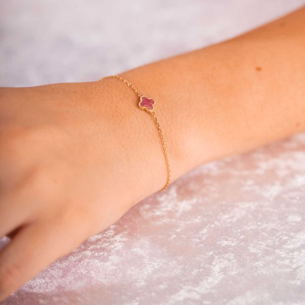 Hovedbilde Armbånd i forgylt sølv med rosa kløver,  L:16+3 ...