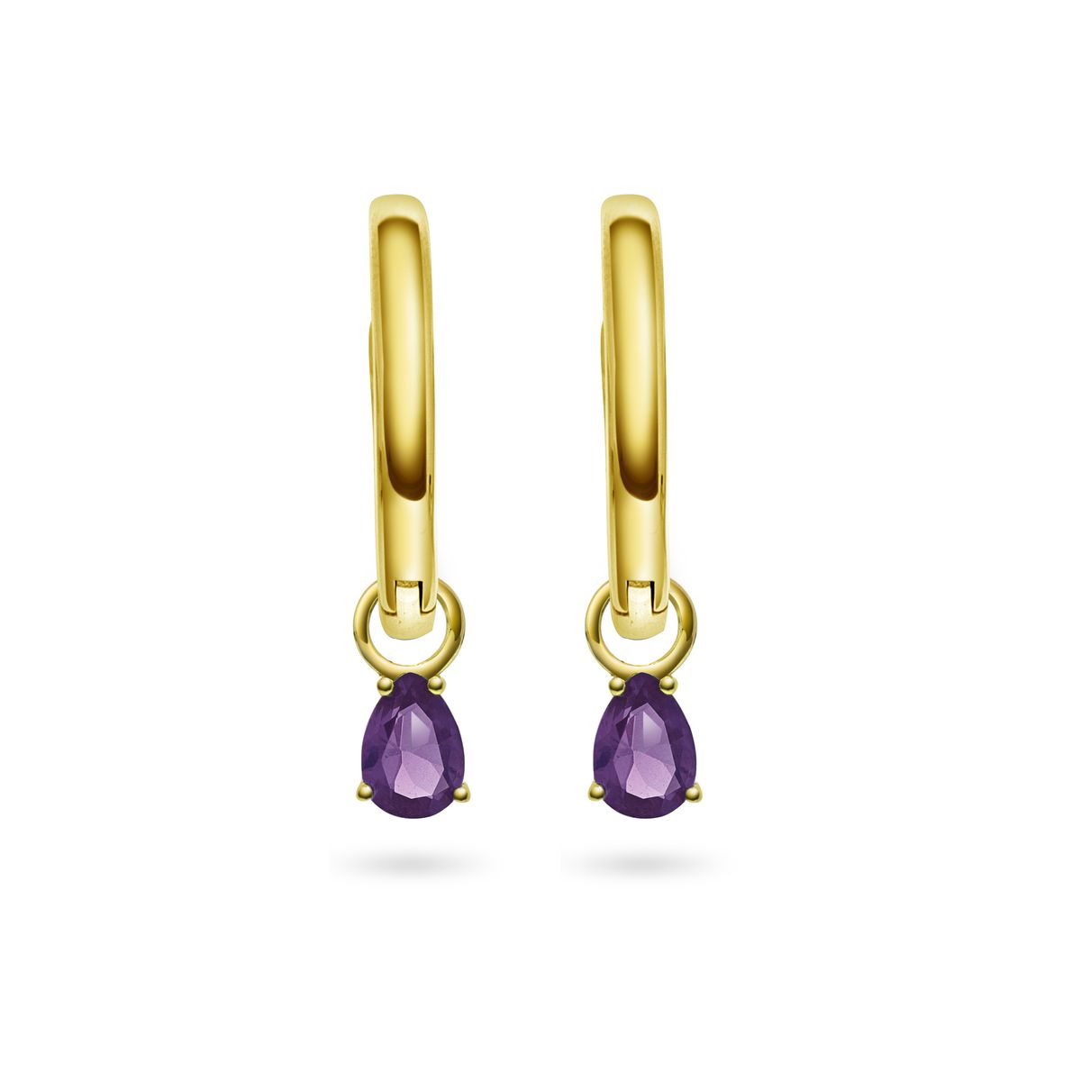 Nora Mørk ørepynt i forgylt sølv med lilla zirkonia- dråper