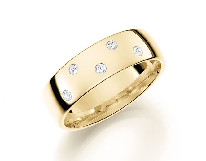 Hovedbilde Giftering i gultgull 585, 5mm bredde, dia.0,10ct