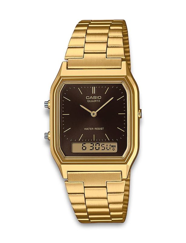 Casio Vintage 29x38mm 30m' Gull/Brun