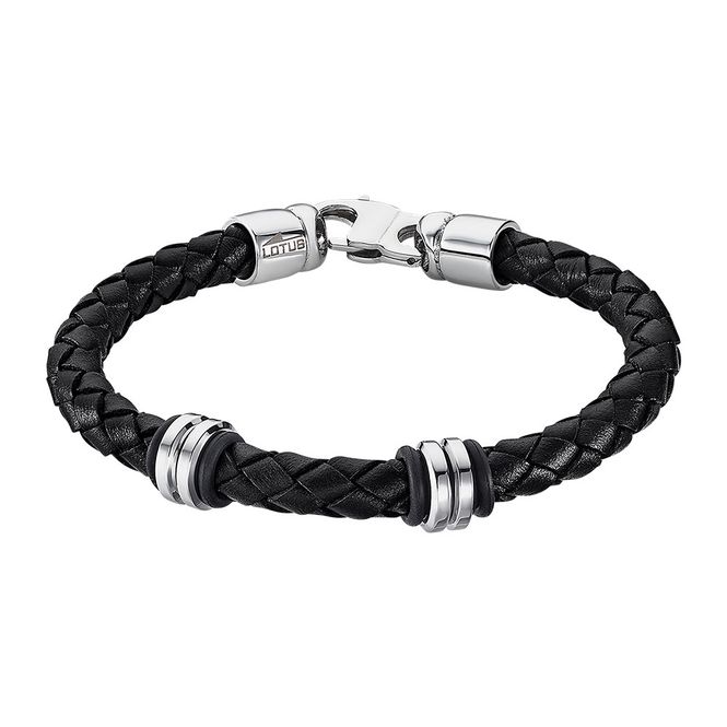 Hovedbilde Lotus Style, armbånd i skinn og stål, sort ...
