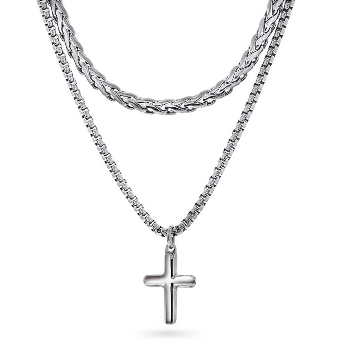 DOUBLE CHAIN smykke i stål, kors, L:60 cm 