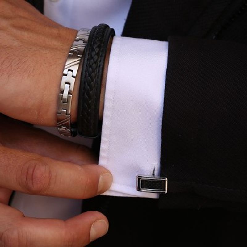 Rochet Bijoux mansjettknapper i stål og sort karbon