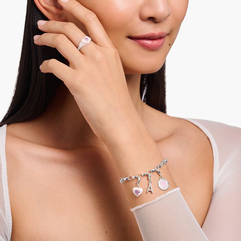 THOMAS SABO charm, rosa hjerte, sølv med emalje og cz