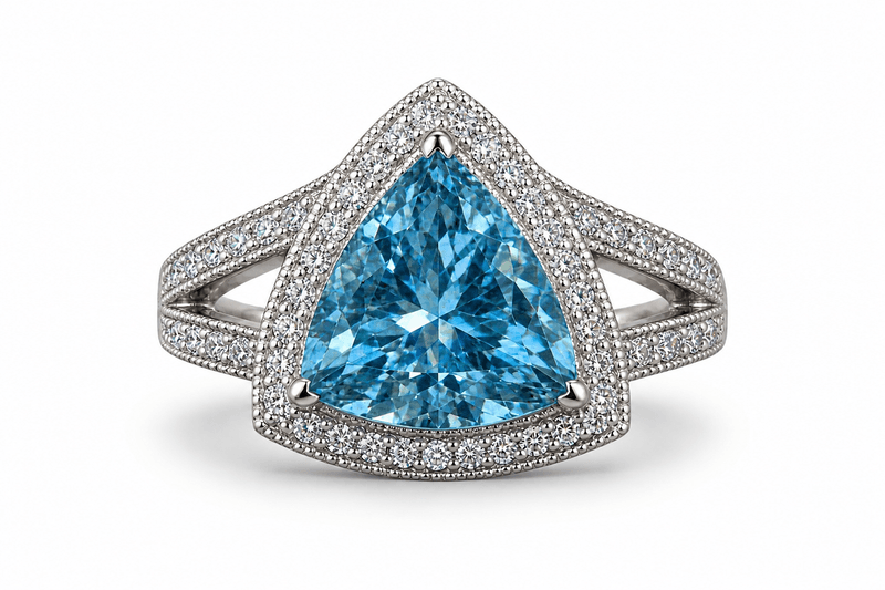 Ring AVALON 585 hvitt gull, blå Topas og diamanter 0,26ct TW VS str.58