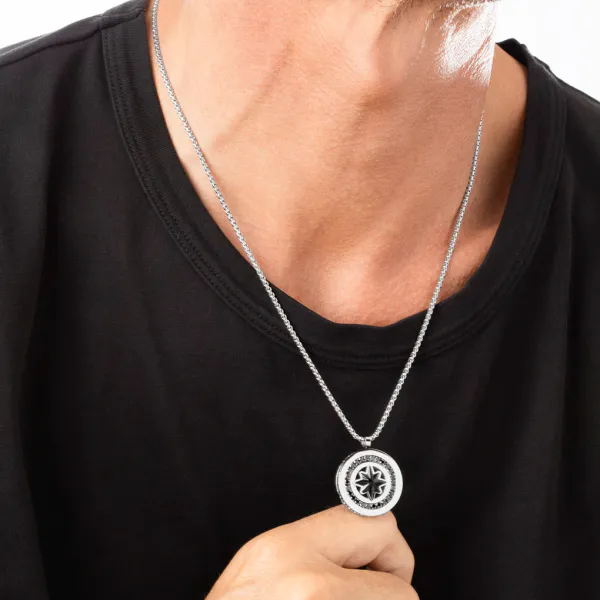 Hovedbilde Lotus Style, anheng med kjede i stål, kompass (Ø ...