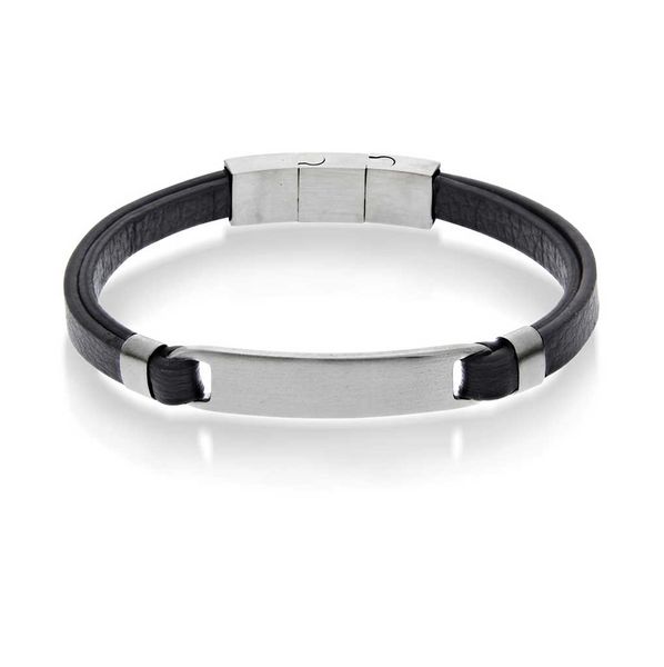 Bilde av Armbånd- sort skinn og stål- 972499