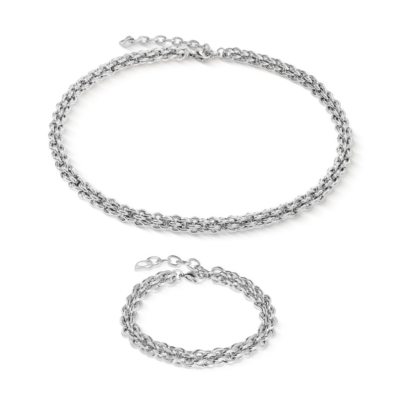 Coeur de Lion sett- halskjede + armbånd - sølvfarget mesh
