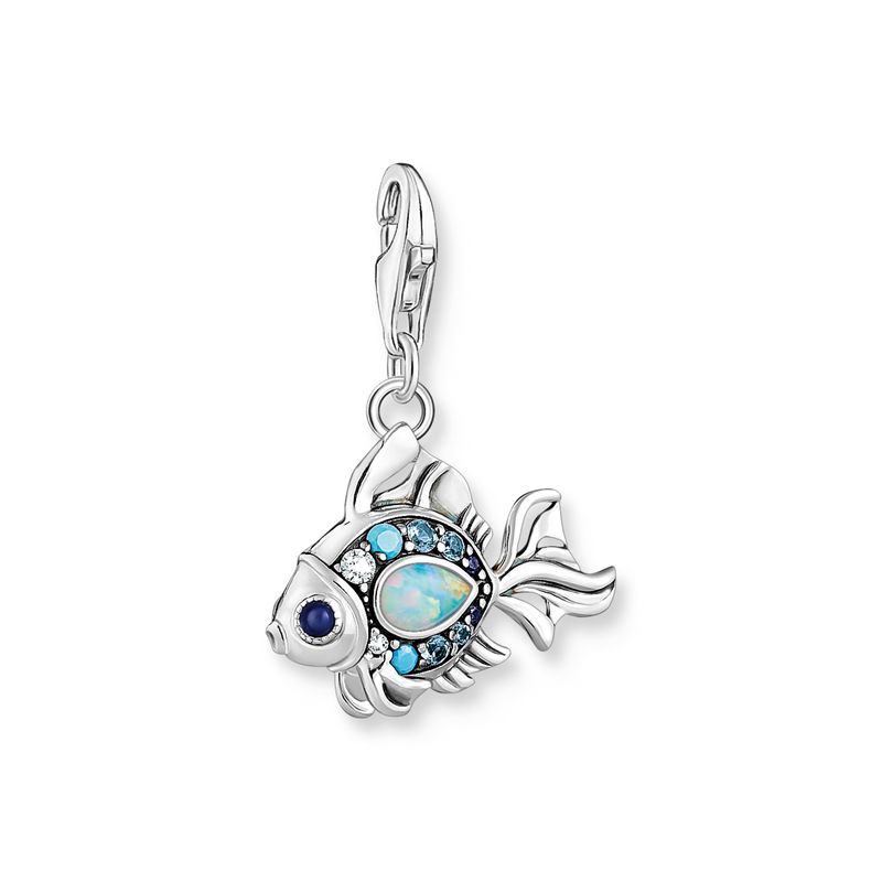THOMAS SABO charm, fisk med blå steiner og opal, sølv